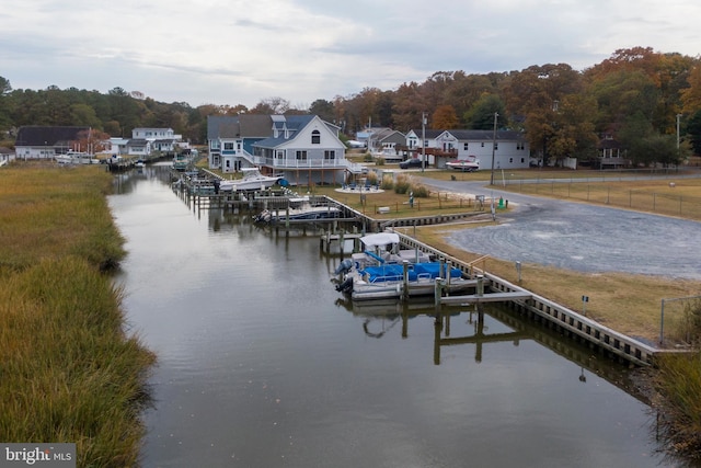 dock area with a water view