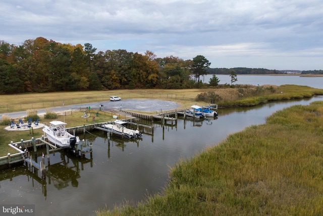 view of dock with a water view