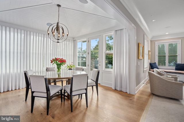 155 E Oakland Ave, Doylestown, PA 18901 - dining room with a chandelier, light wood-style flooring, crown molding, recessed lighting, and baseboards