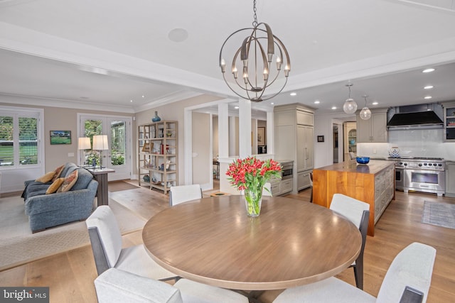 155 E Oakland Ave, Doylestown, PA 18901 - dining room with light wood-style floors, recessed lighting, ornamental molding, and a chandelier