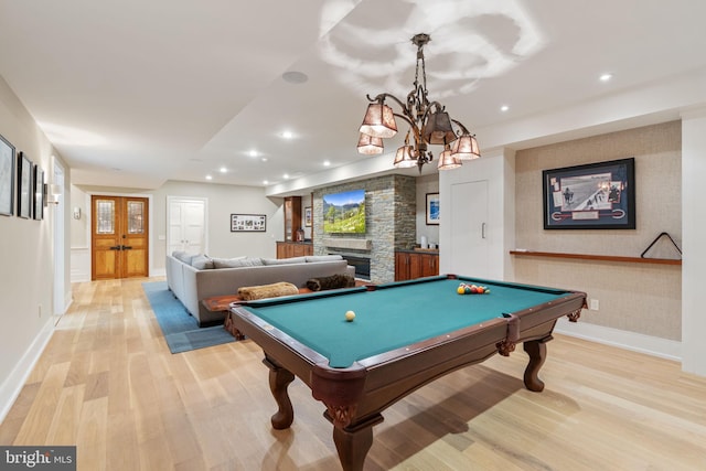 155 E Oakland Ave, Doylestown, PA 18901 - recreation room with baseboards, light wood-type flooring, wallpapered walls, recessed lighting, and pool table