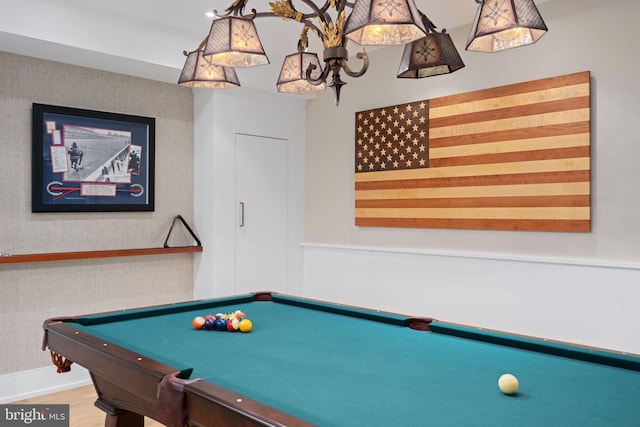 155 E Oakland Ave, Doylestown, PA 18901 - game room featuring billiards table, wallpapered walls, wainscoting, and wood finished floors