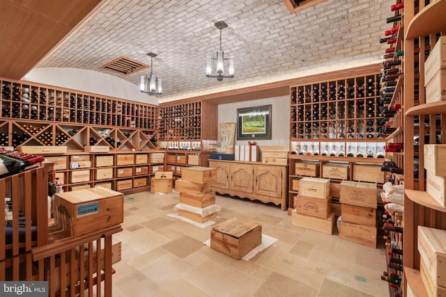 155 E Oakland Ave, Doylestown, PA 18901 - wine room featuring brick ceiling, vaulted ceiling, and stone tile flooring