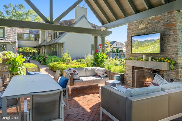 155 E Oakland Ave, Doylestown, PA 18901 - view of patio featuring an outdoor living space with a fireplace and outdoor dining area