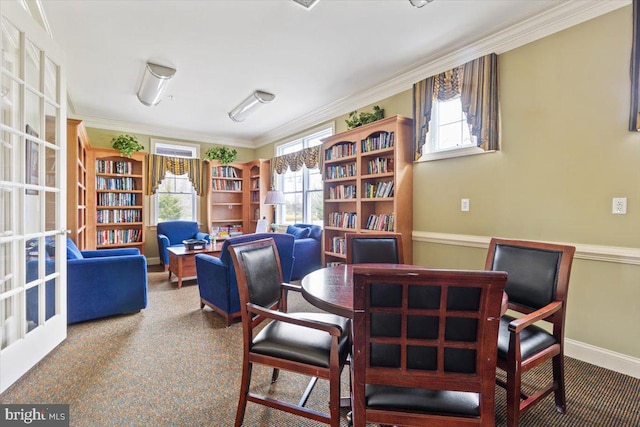 home office featuring ornamental molding and plenty of natural light