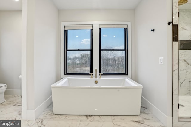 bathroom with plus walk in shower and toilet