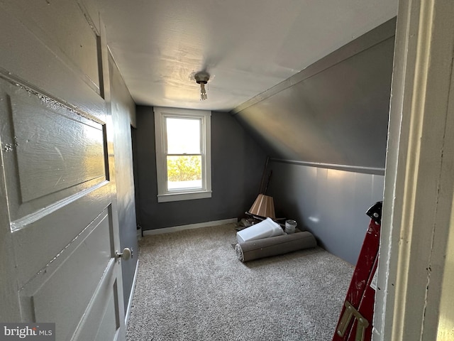 bonus room with lofted ceiling and carpet