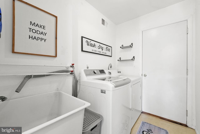 laundry room with independent washer and dryer and sink