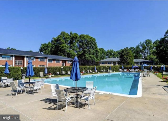 view of swimming pool featuring a patio area