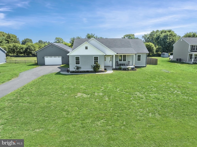 ranch-style home featuring a front yard and a porch