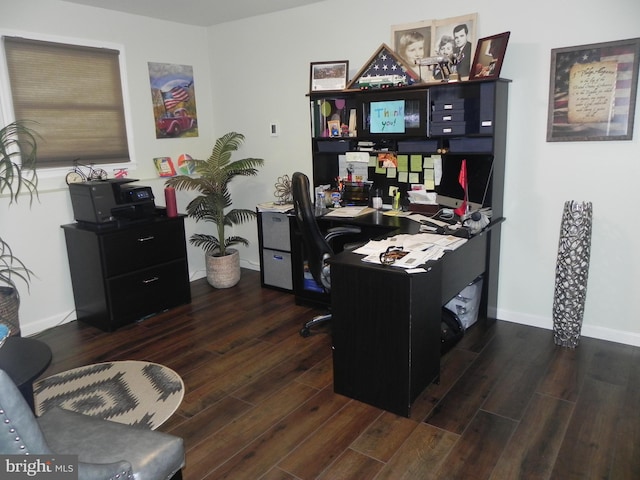 office area with dark wood-type flooring