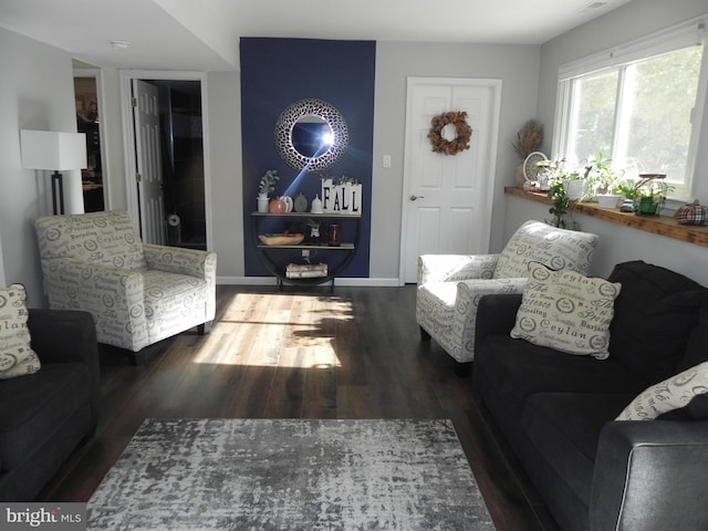 living room featuring dark hardwood / wood-style flooring