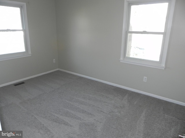 unfurnished room featuring carpet and plenty of natural light