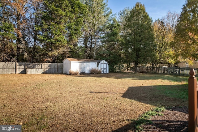 view of yard featuring a storage shed