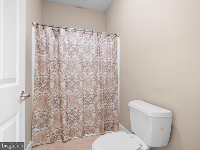 bathroom featuring wood-type flooring and toilet