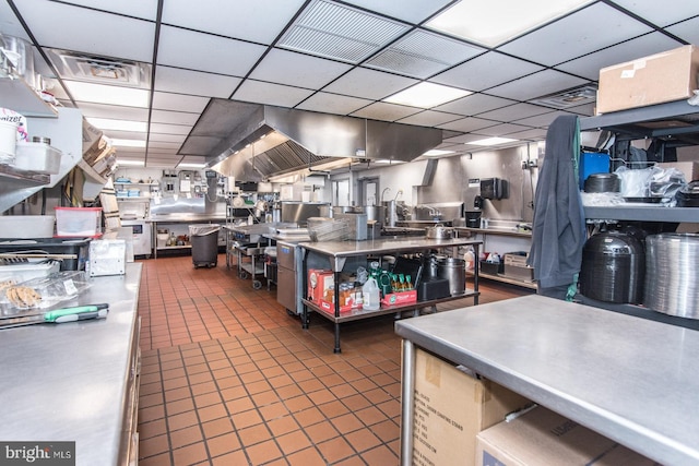 kitchen featuring stainless steel counters, visible vents, and a drop ceiling