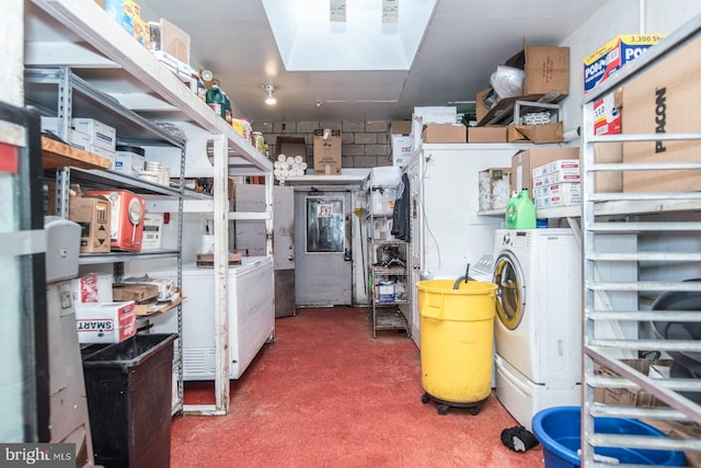 interior space with dark carpet and washer / dryer