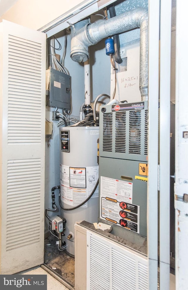 utilities with electric panel and gas water heater