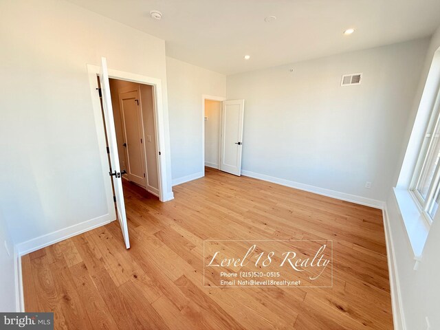3003 Gaul St, Philadelphia, PA 19134 - unfurnished bedroom with light wood-type flooring, recessed lighting, baseboards, and visible vents