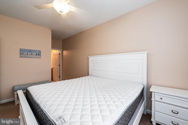 bedroom featuring ceiling fan and carpet floors