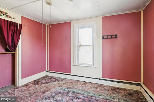 interior space featuring a baseboard radiator and ornamental molding