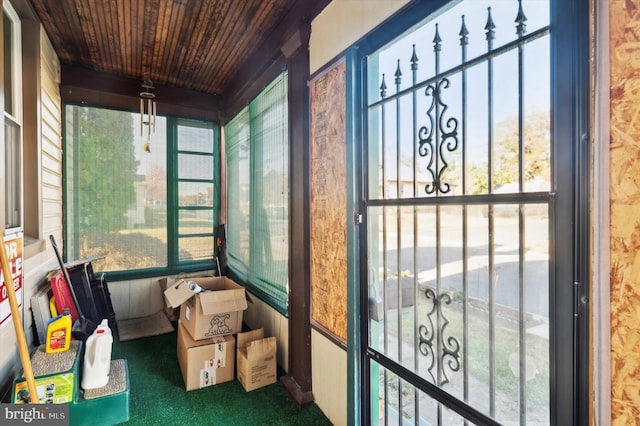 sunroom / solarium with wooden ceiling