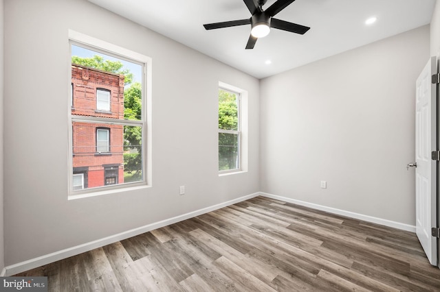 2442 Nicholas St, Philadelphia, PA 19121 - empty room featuring baseboards, recessed lighting, ceiling fan, and wood finished floors
