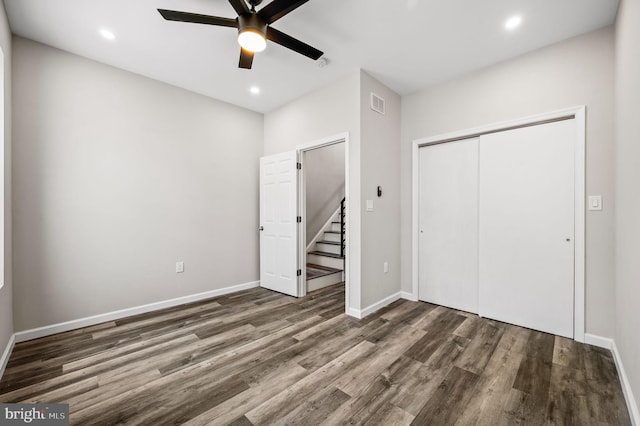 2442 Nicholas St, Philadelphia, PA 19121 - unfurnished bedroom featuring a closet, wood finished floors, visible vents, recessed lighting, and baseboards