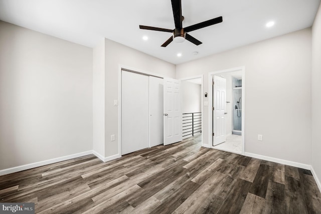 2442 Nicholas St, Philadelphia, PA 19121 - unfurnished bedroom with a closet, wood finished floors, baseboards, and recessed lighting