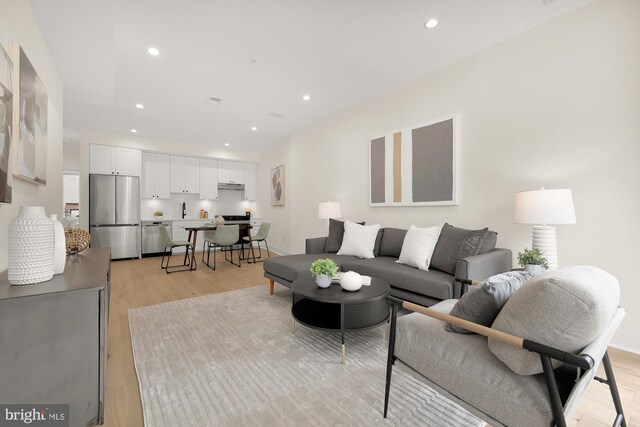 living room with light wood-type flooring