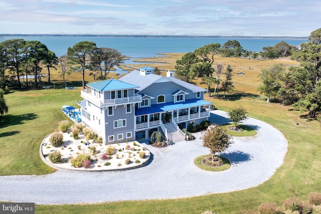 aerial view with a water view