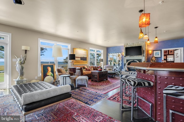 living room featuring dark hardwood / wood-style floors