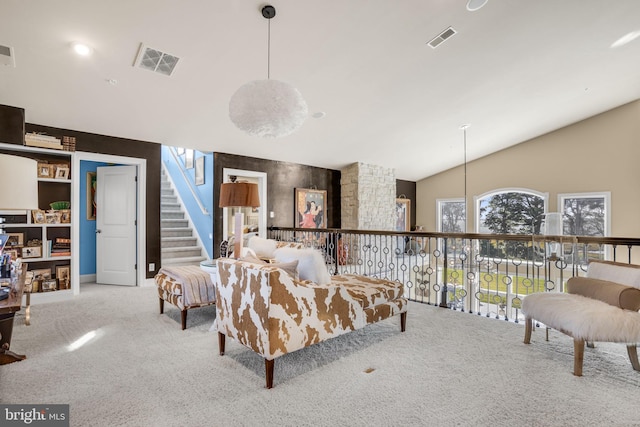 11209 Woodside Dr, Berlin, MD 21811 - carpeted living room with high vaulted ceiling and visible vents