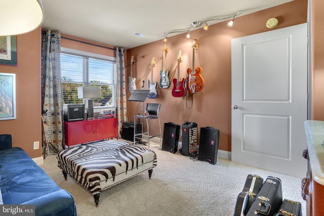 living area with carpet floors