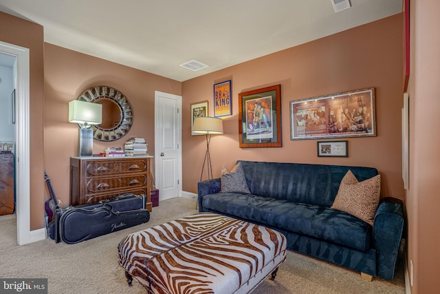 living room with light colored carpet