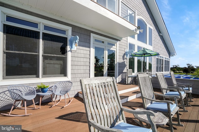 11209 Woodside Dr, Berlin, MD 21811 - wooden deck featuring a hot tub and french doors