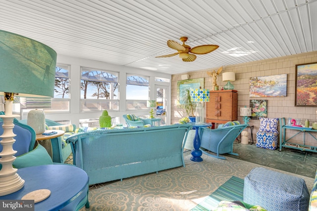 living room with ceiling fan