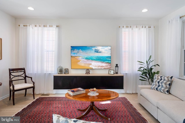 living room with light hardwood / wood-style flooring