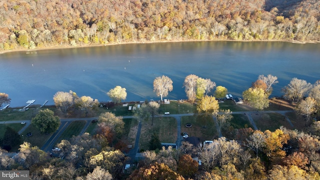 aerial view with a water view