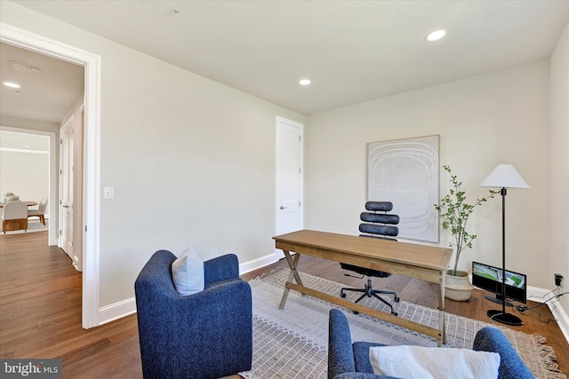 office area with dark hardwood / wood-style floors