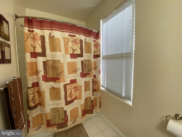 105 Pine St, Mount Holly, NJ 08060 - bathroom featuring tile patterned flooring, curtained shower, and baseboards