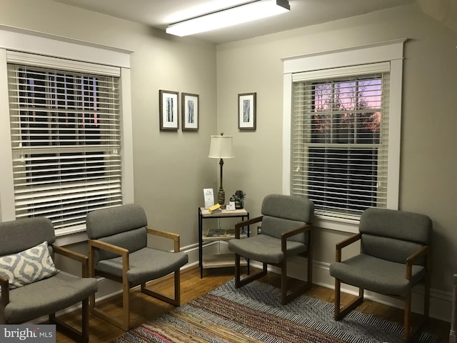 sitting room with hardwood / wood-style flooring