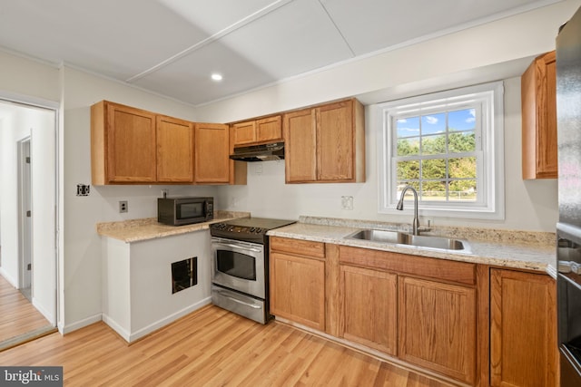 kitchen featuring appliances with stainless steel finishes, light hardwood / wood-style floors, and sink