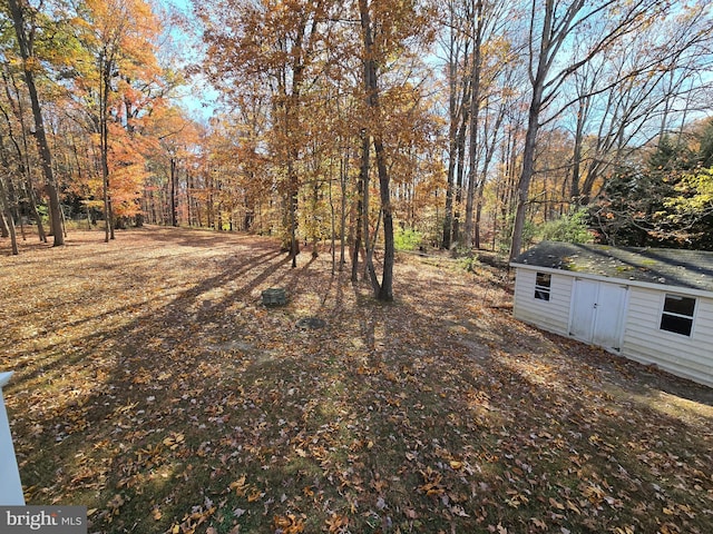 view of yard with an outbuilding