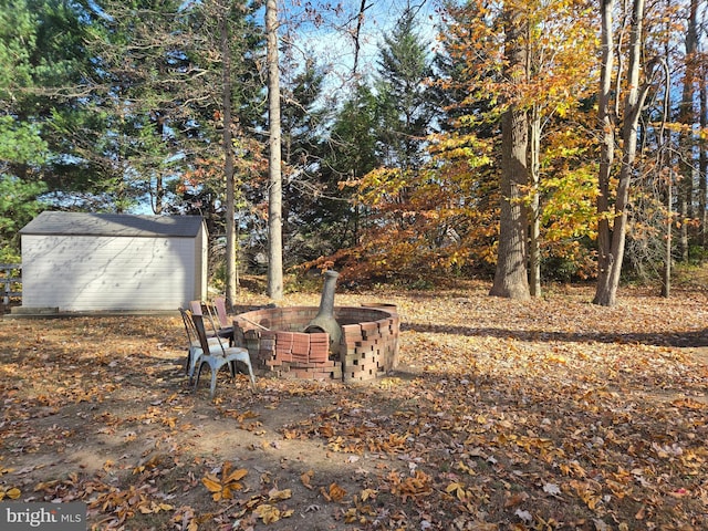 view of yard with a storage shed