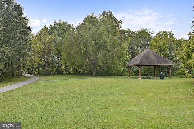 view of community featuring a gazebo and a yard