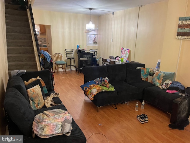 living room with light hardwood / wood-style flooring