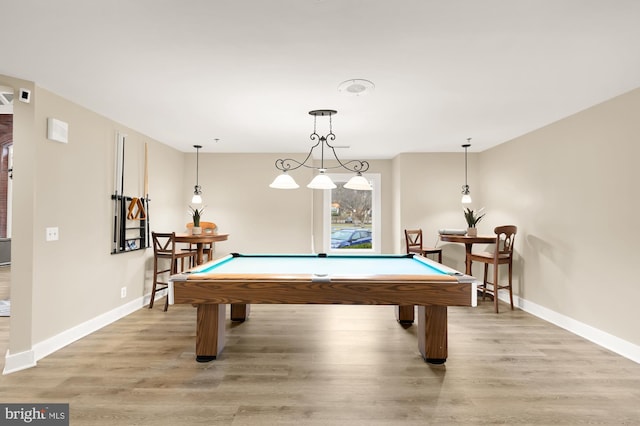 recreation room featuring light hardwood / wood-style floors and pool table