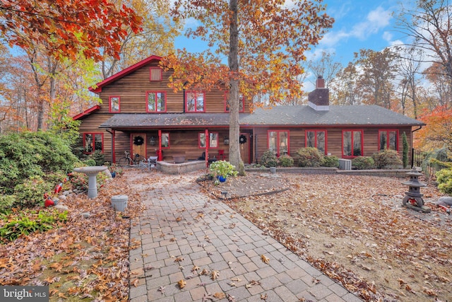 view of log cabin