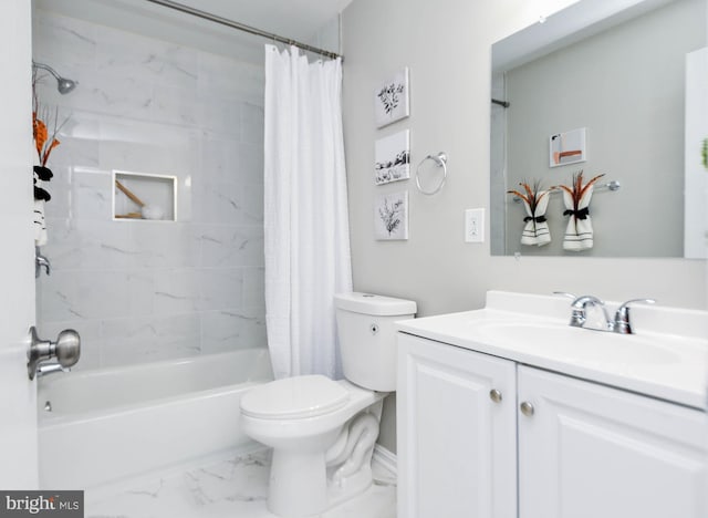 1140 1st St NW, Washington, DC 20001 - full bath featuring toilet, marble finish floor, shower / tub combo with curtain, and vanity